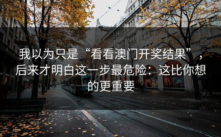 我以为只是“看看澳门开奖结果”，后来才明白这一步最危险：这比你想的更重要