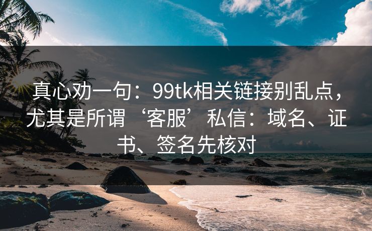 真心劝一句:99tk相关链接别乱点,尤其是所谓‘客服’私信:域名、证书、签名先核对 真心劝一句:99tk相关链接别乱点,尤其是所谓‘客服’私信:域名、证书、签名先核对